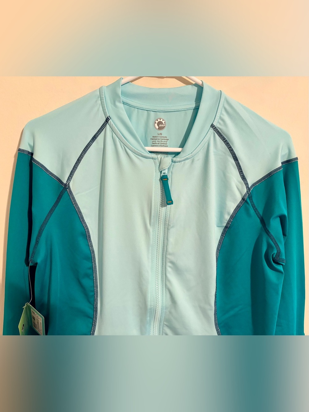 NWT Women’s Sz L Seadoo Full Zip Long Sleeve Swim Rashguard Top Aqua Colorblock - Picture 8 of 16